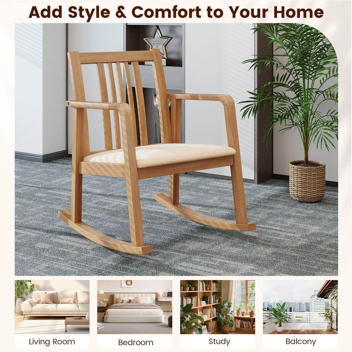 Rocking Chair with Cushioned Seat (1- or 2-Pack) product image