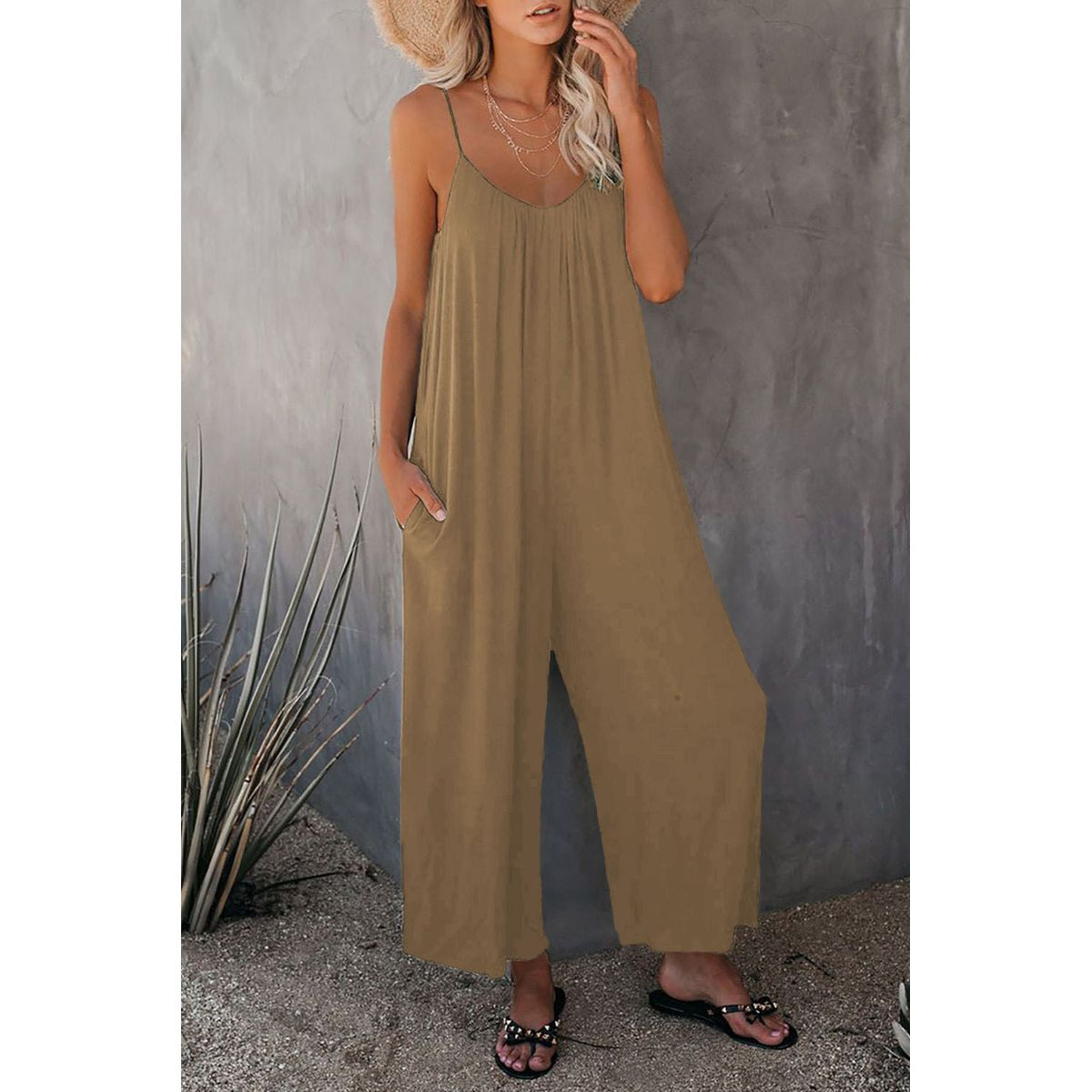 Loose Wide-Leg Romper with Pockets product image