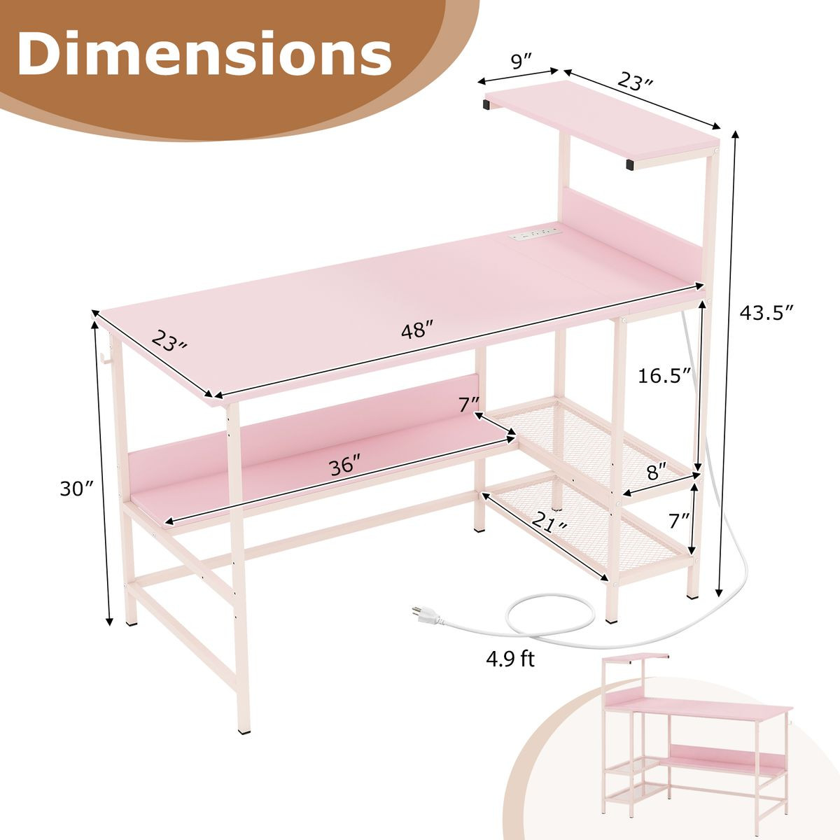 48” Computer Desk with Power Outlets & Storage Shelves product image
