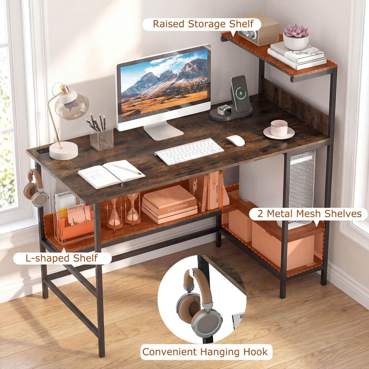 48” Computer Desk with Power Outlets & Storage Shelves product image