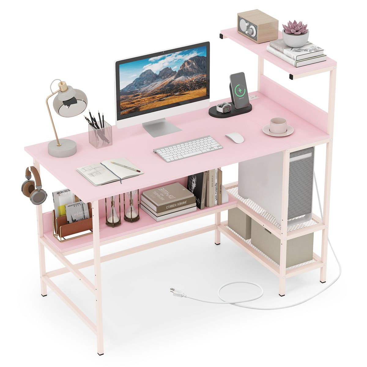 48” Computer Desk with Power Outlets & Storage Shelves product image