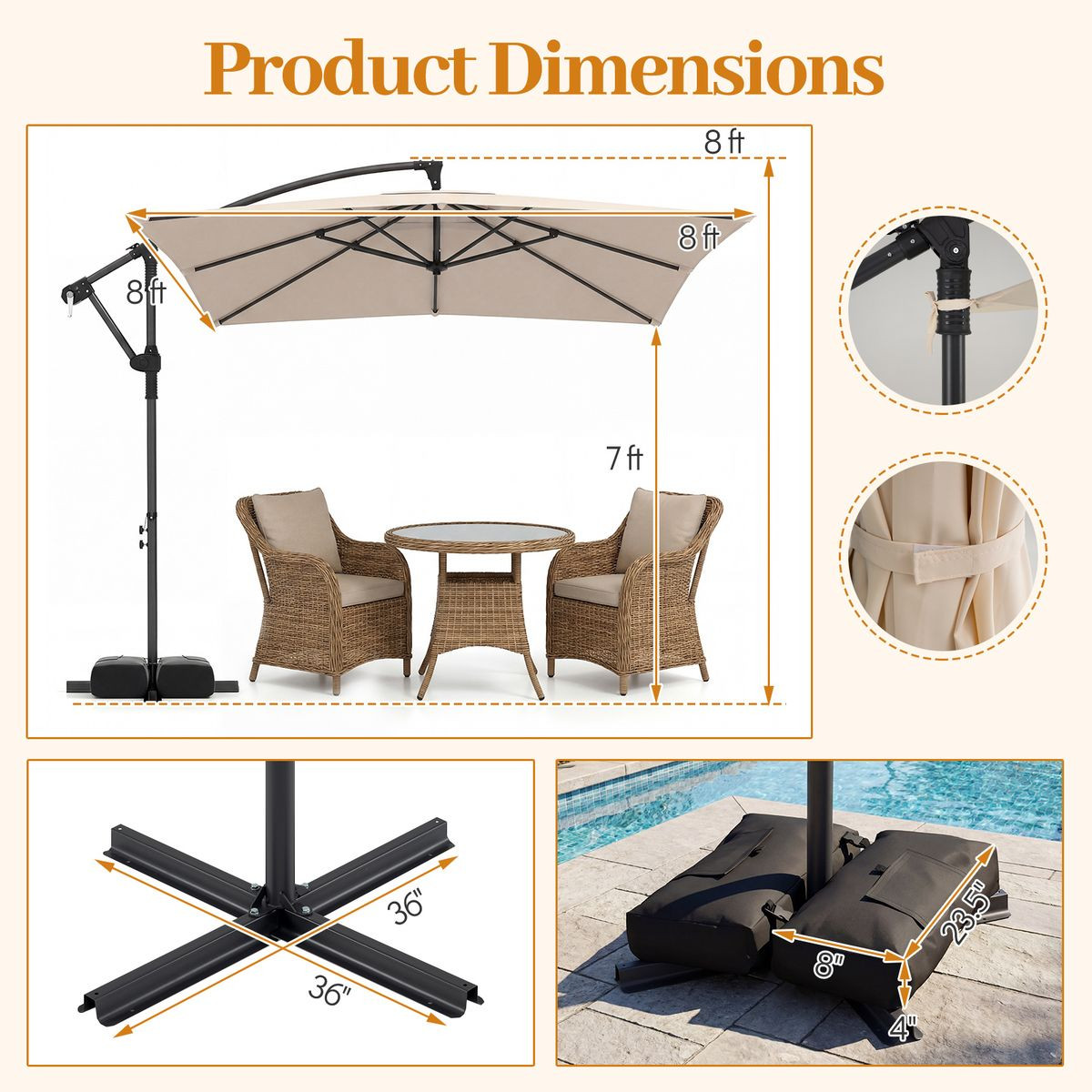 8 x 8-foot Offset Cantilever Patio Umbrella product image