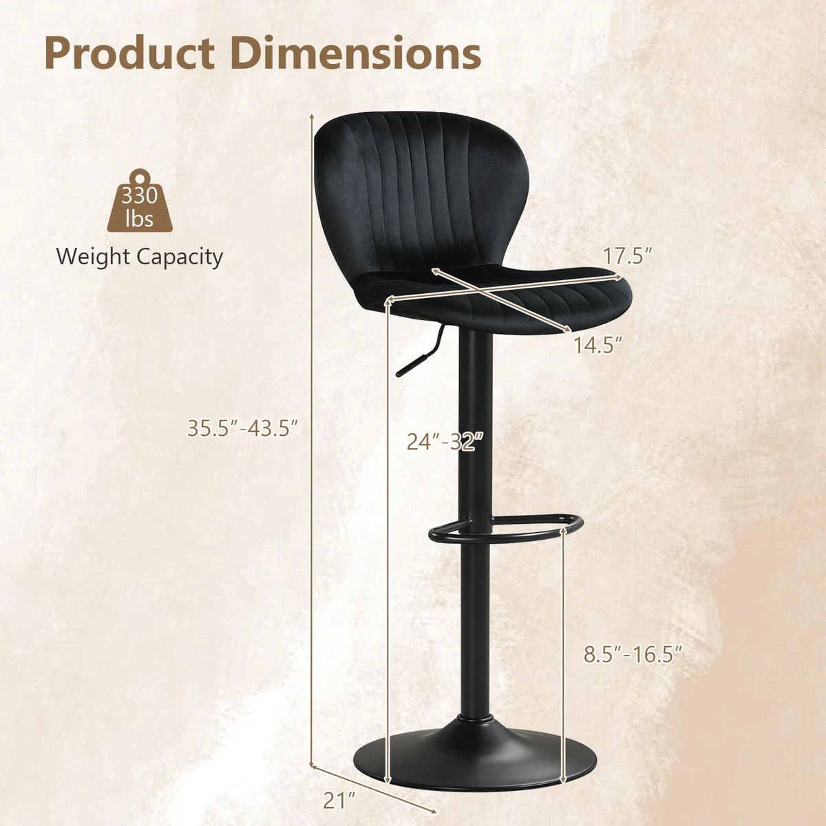 Bar Stool Set with Velvet Backrests and Padded Seats (Set of 2 or 4) product image