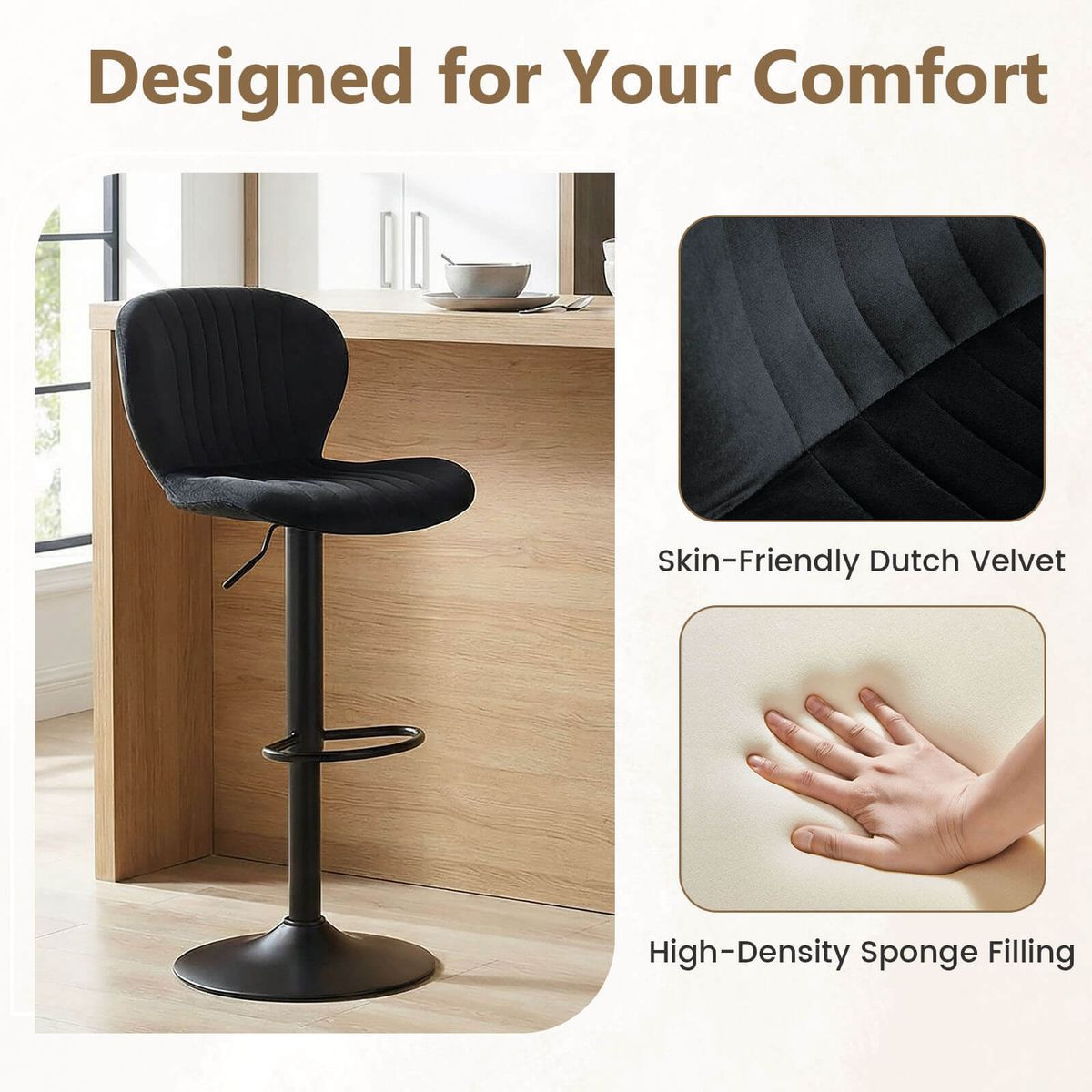 Bar Stool Set with Velvet Backrests and Padded Seats (Set of 2 or 4) product image