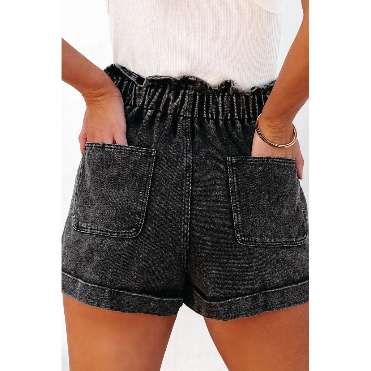 Melany Vintage Washed Frilled High Waist Denim Shorts product image