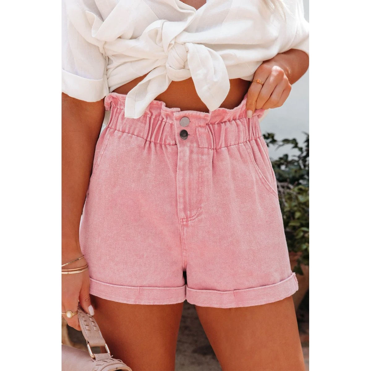 Melany Vintage Washed Frilled High Waist Denim Shorts product image