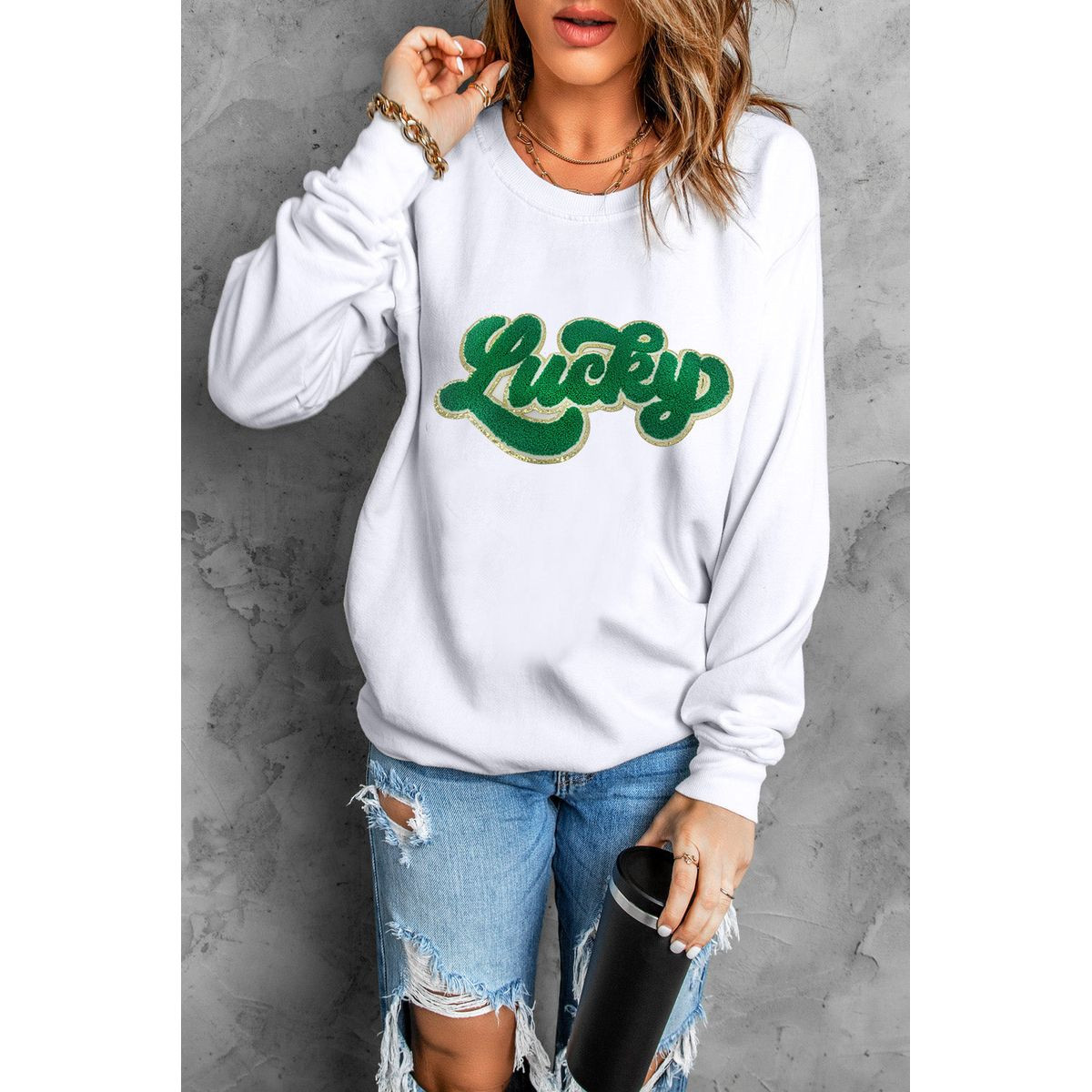 Brinley Chenille Lucky Pattern Sweatshirt product image