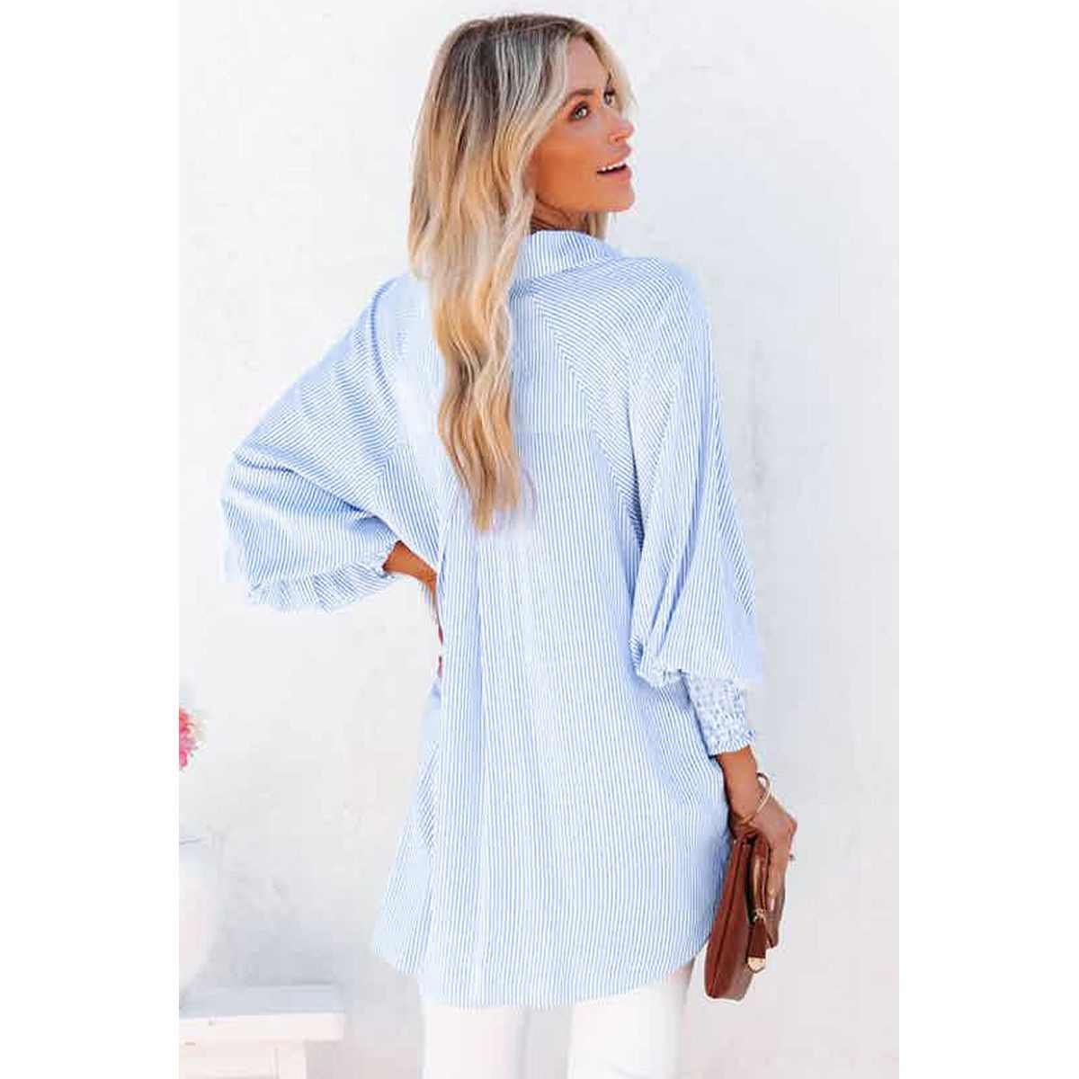 Skye Smocked Cuffed Boyfriend Shirt with Pocket product image