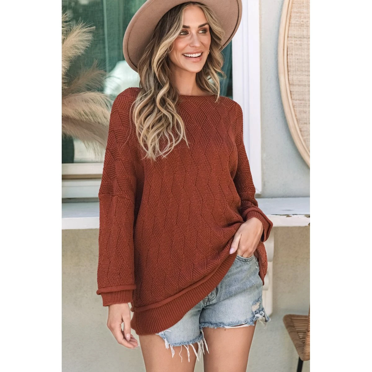 Hayden Textured Crew Neck Loose Sweater product image