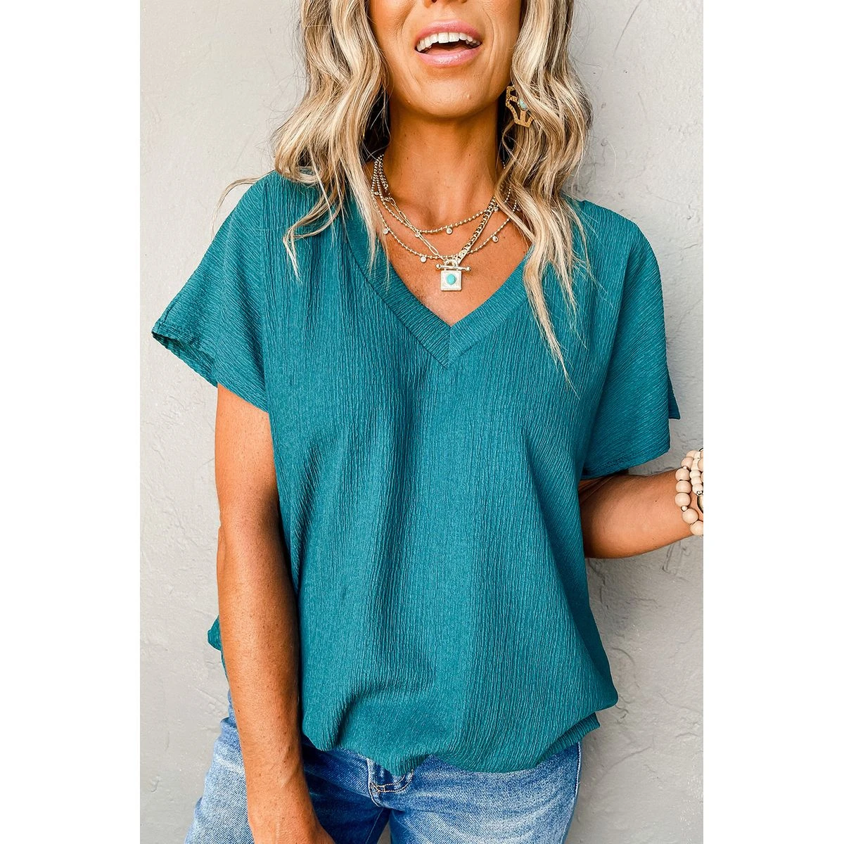 Emerson Crinkled V Neck Wide Sleeve T-Shirt product image