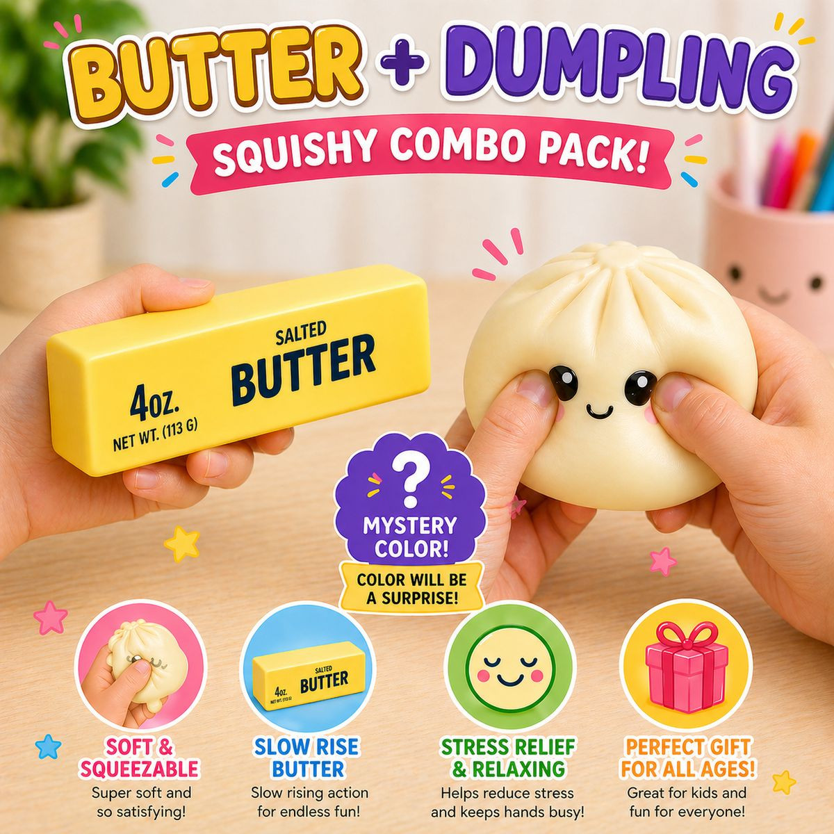 Butter Squishy + Squishy Dumpling Fidget Combo Pack product image