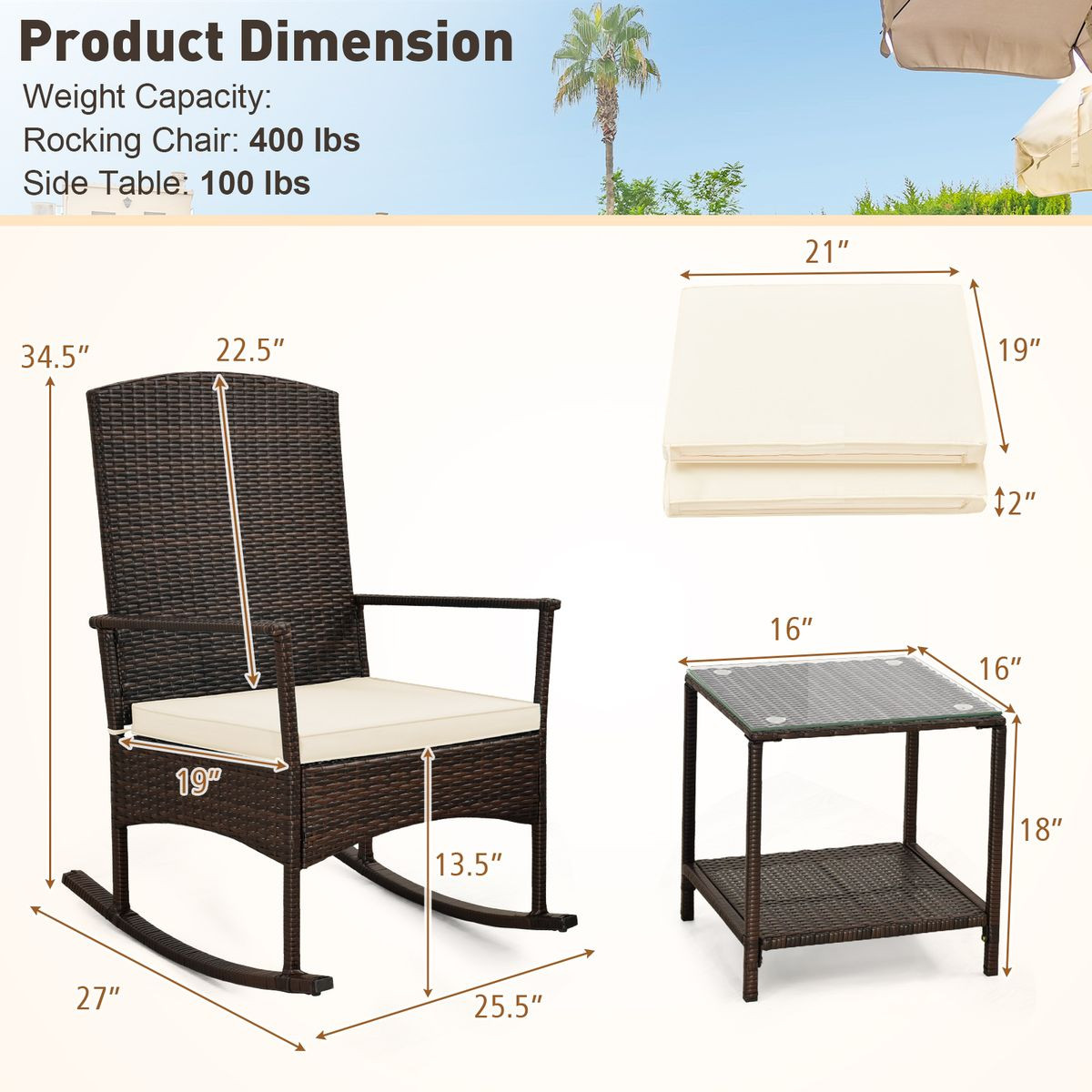 Wicker Patio Rocking Set (3-Pieces) product image