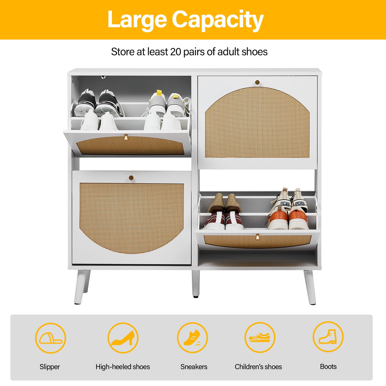 Rattan Shoe Cabinet with 4 Flip Drawers product image