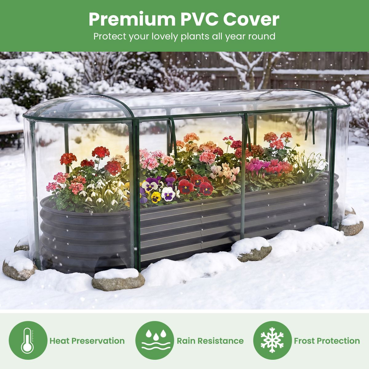 Galvanized Steel Raised Garden Bed with Greenhouse Cover product image