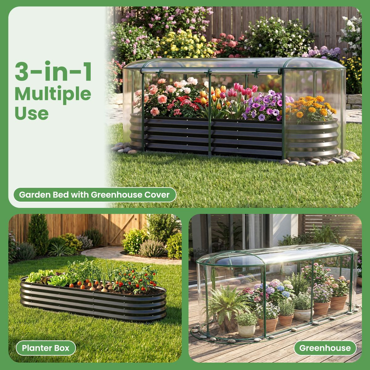 Galvanized Steel Raised Garden Bed with Greenhouse Cover product image