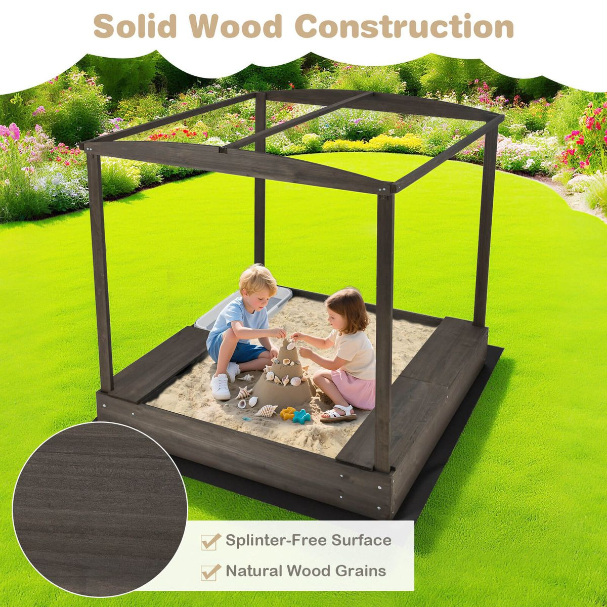 Kids' Wooden Sandbox with Canopy  product image