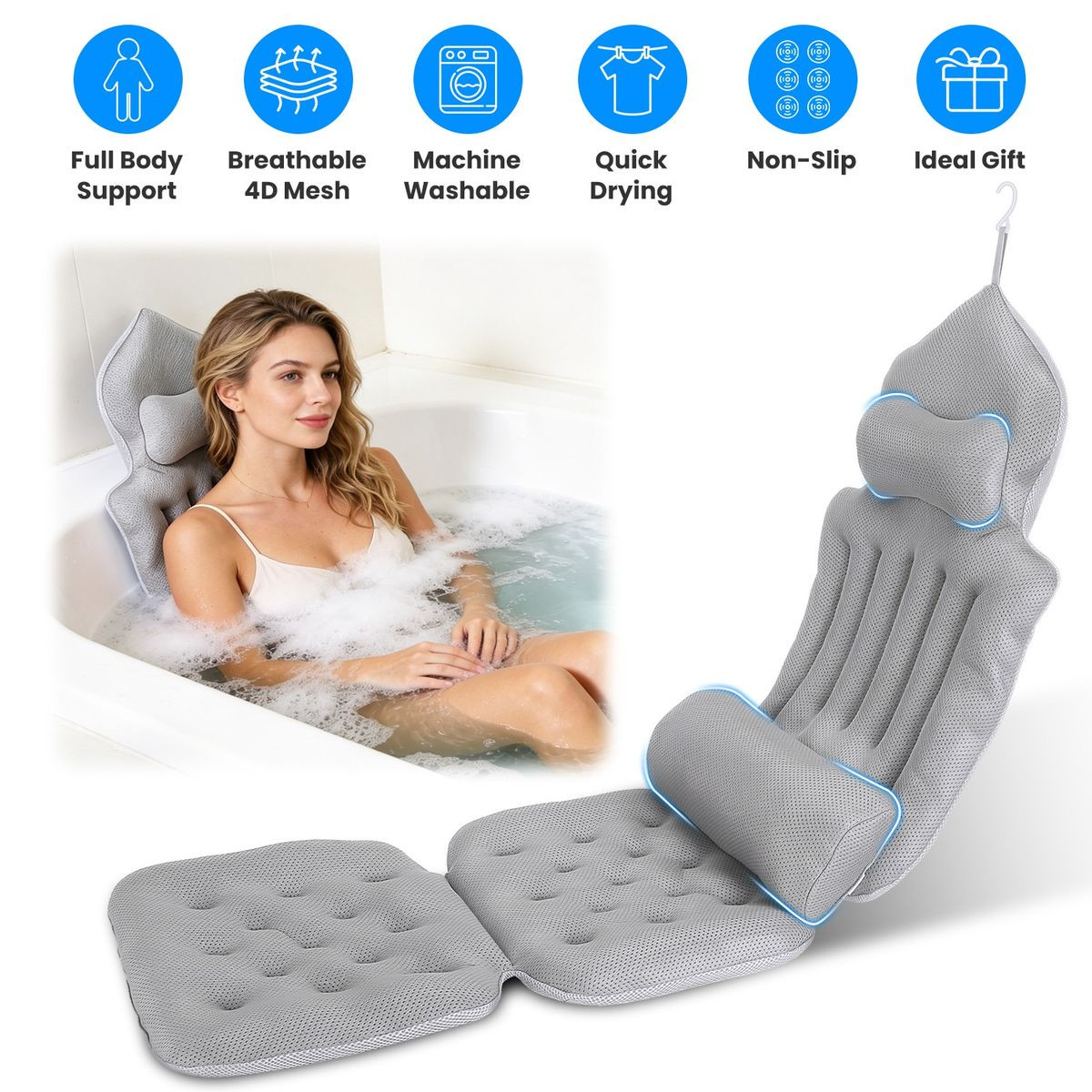 Full Body Bathtub Pillow with Headrest & Lumbar Support product image