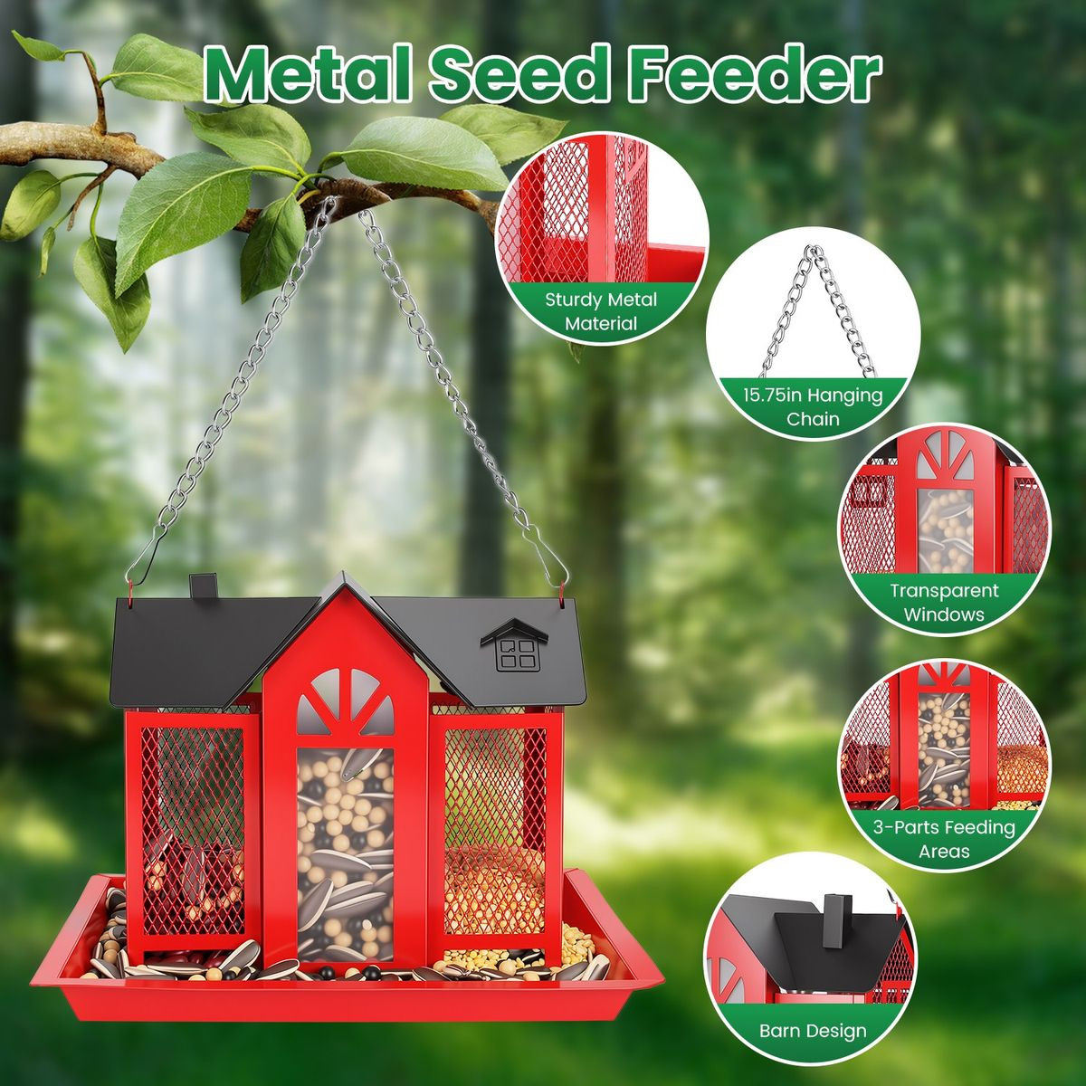 Metal Hanging Barn Bird Feeder House  product image