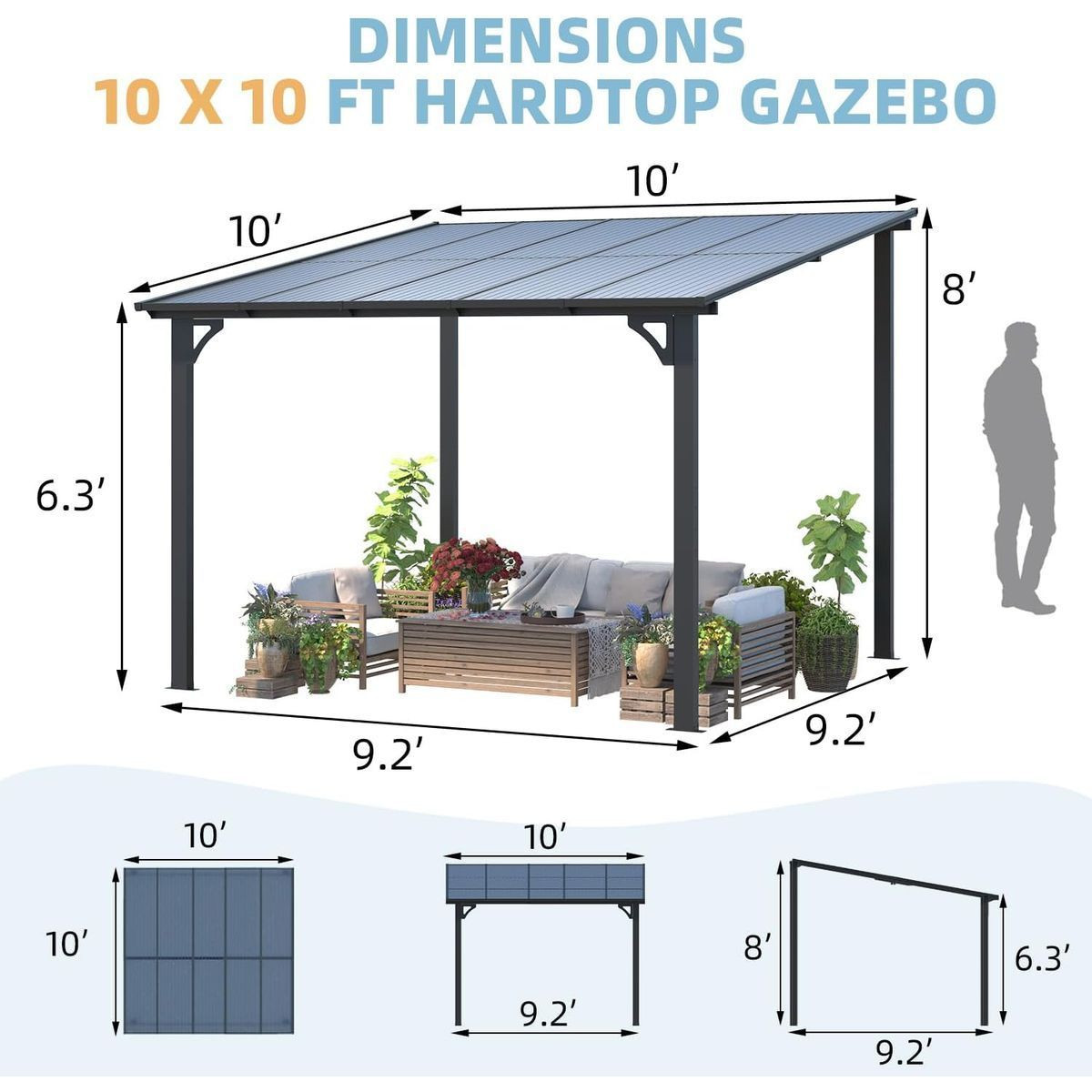  10’ x 10' Outdoor Patio Lean to Gazebo Awnings product image