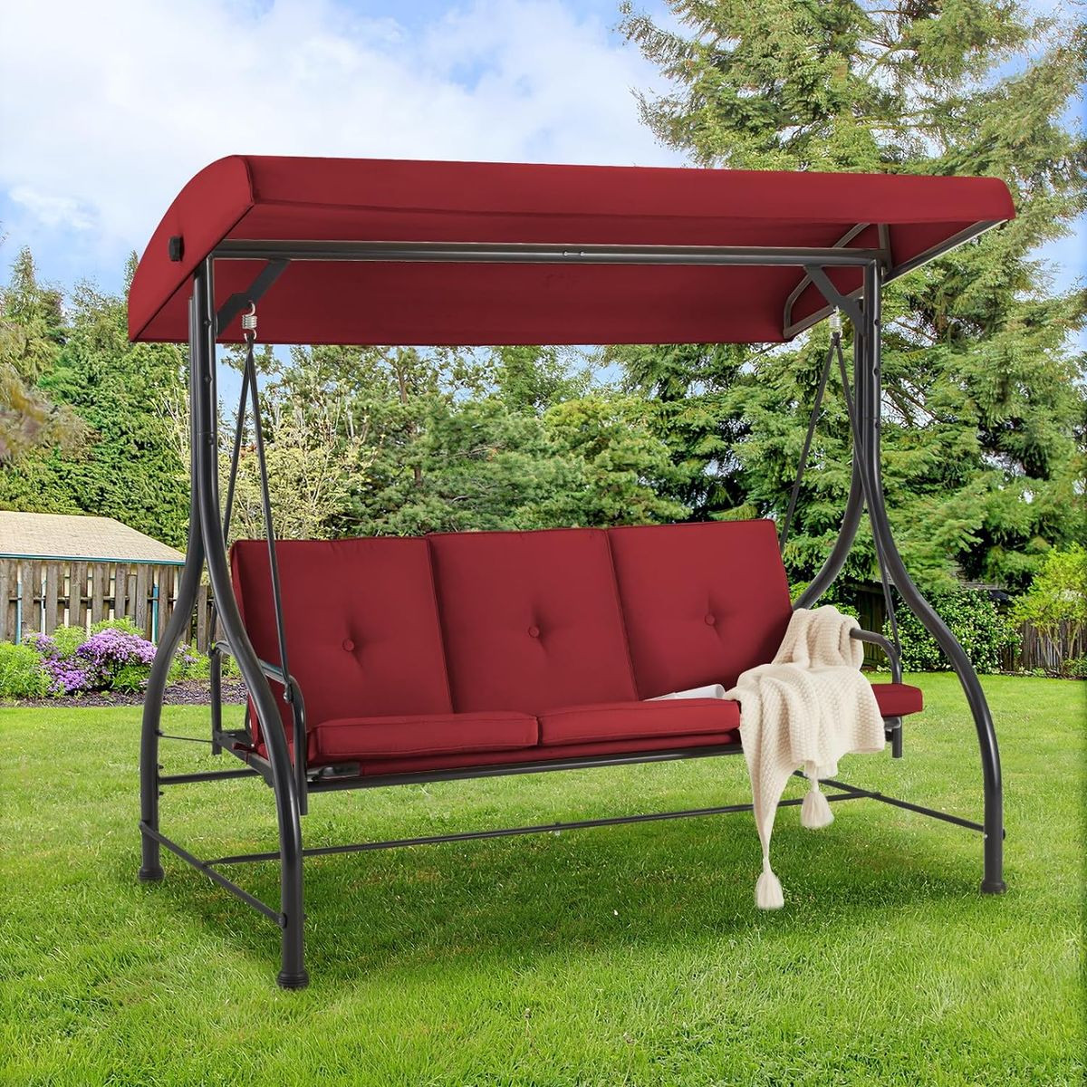 3-Seat Outdoor Porch Swing with Adjustable Backrest and Canopy product image