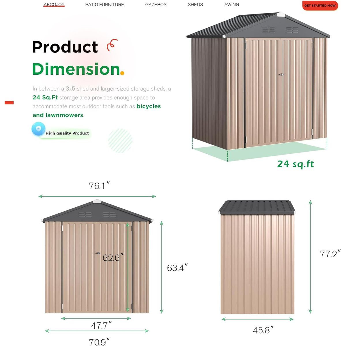 6' x 4' Outdoor Storage Shed with Lockable Doors product image