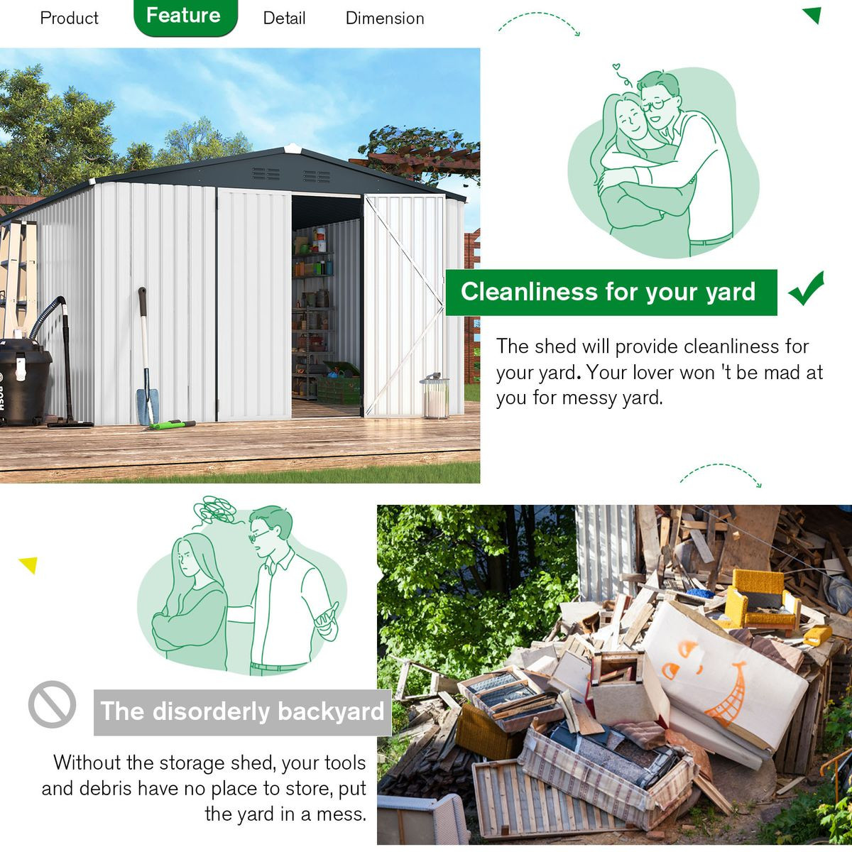 10'x10' Outdoor Metal Storage Shed with Lockable Doors product image