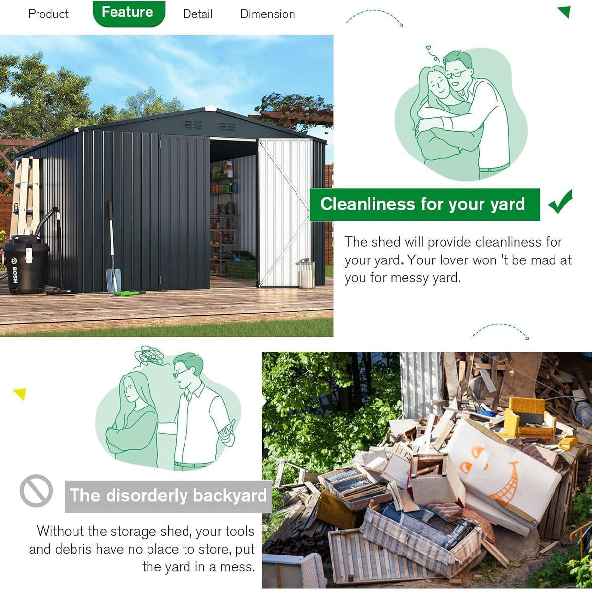 10'x10' Outdoor Metal Storage Shed with Lockable Doors product image