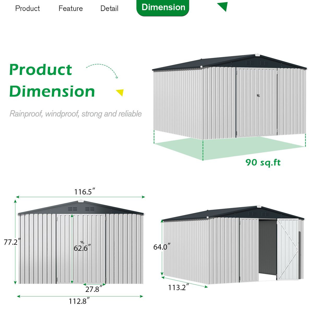 10'x10' Outdoor Metal Storage Shed with Lockable Doors product image
