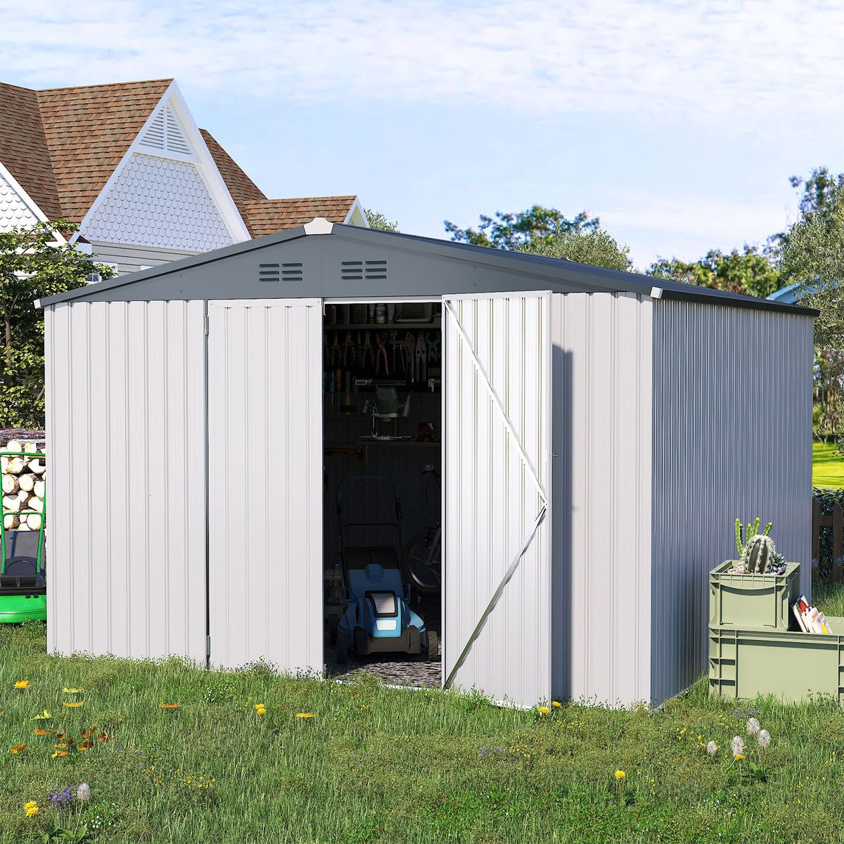 10'x10' Outdoor Metal Storage Shed with Lockable Doors product image
