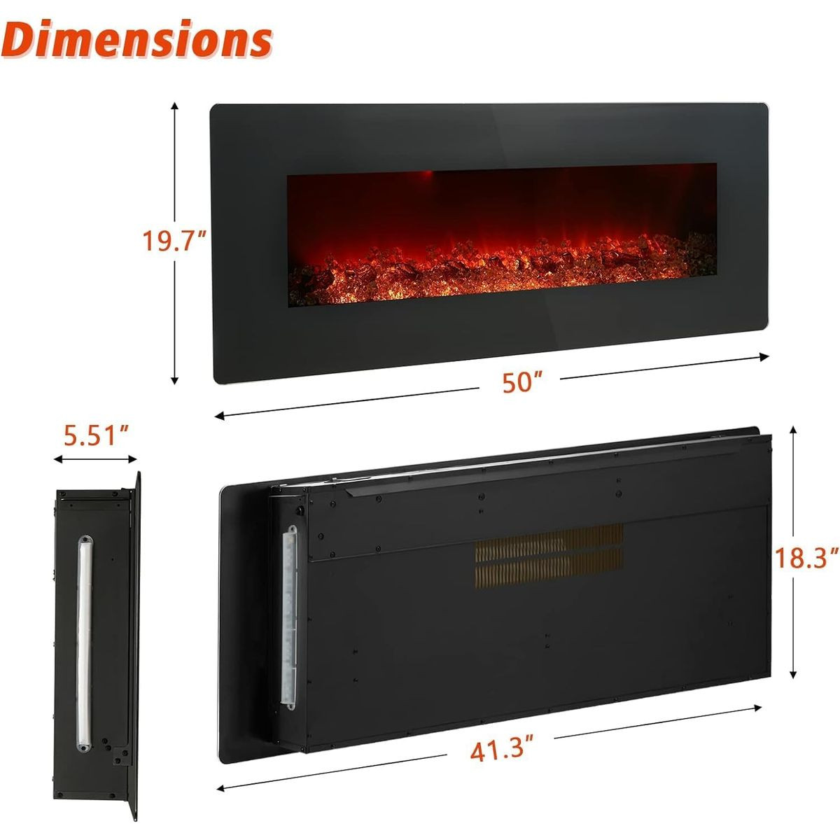50" Wall-Mounted Electric Fireplace with Remote Control product image