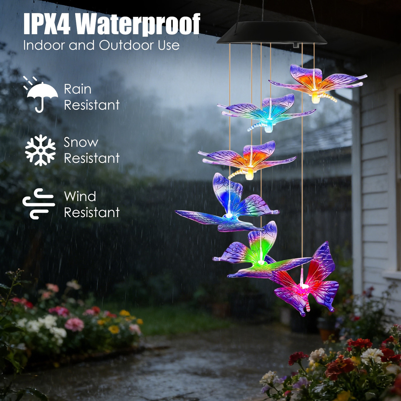 LED Solar Hummingbird, Butterfly, Dragonfly Wind Chimes (3-Pack) product image