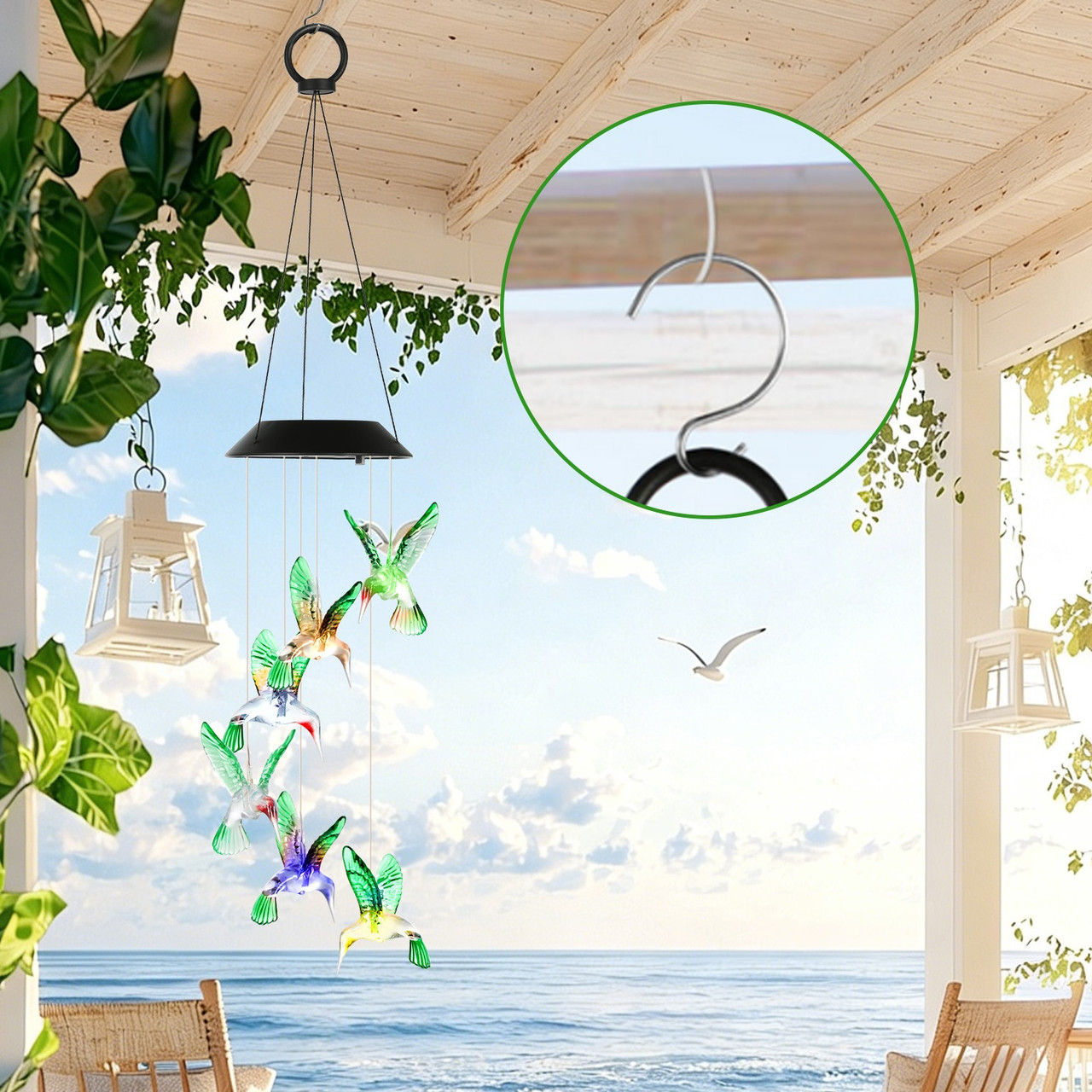 LED Solar Hummingbird, Butterfly, Dragonfly Wind Chimes (3-Pack) product image