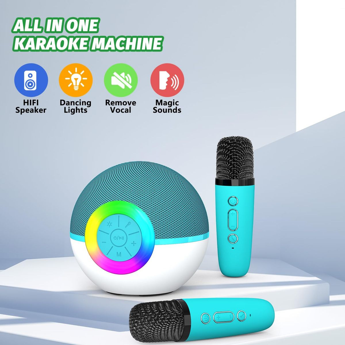 Portable Mini Karaoke Machine for Kids, Bluetooth Speaker with Wireless Microphone,MP3 Player,Perfect for Birthday and Family Parties(2 Mic) product image