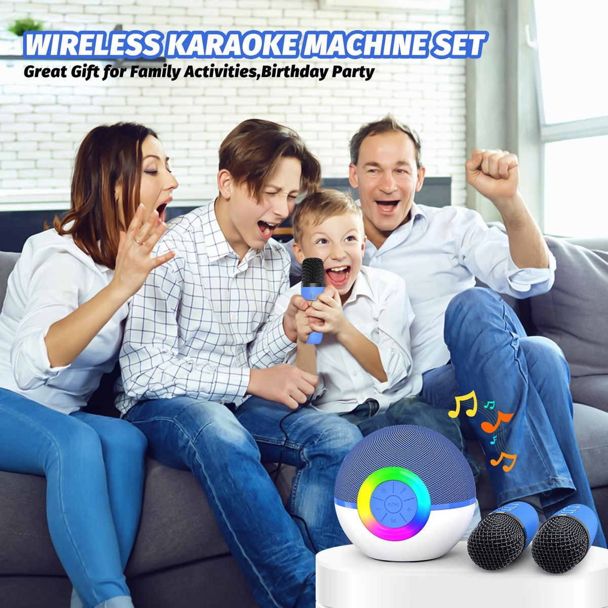 Portable Mini Karaoke Machine for Kids, Bluetooth Speaker with Wireless Microphone,MP3 Player,Perfect for Birthday and Family Parties(2 Mic) product image