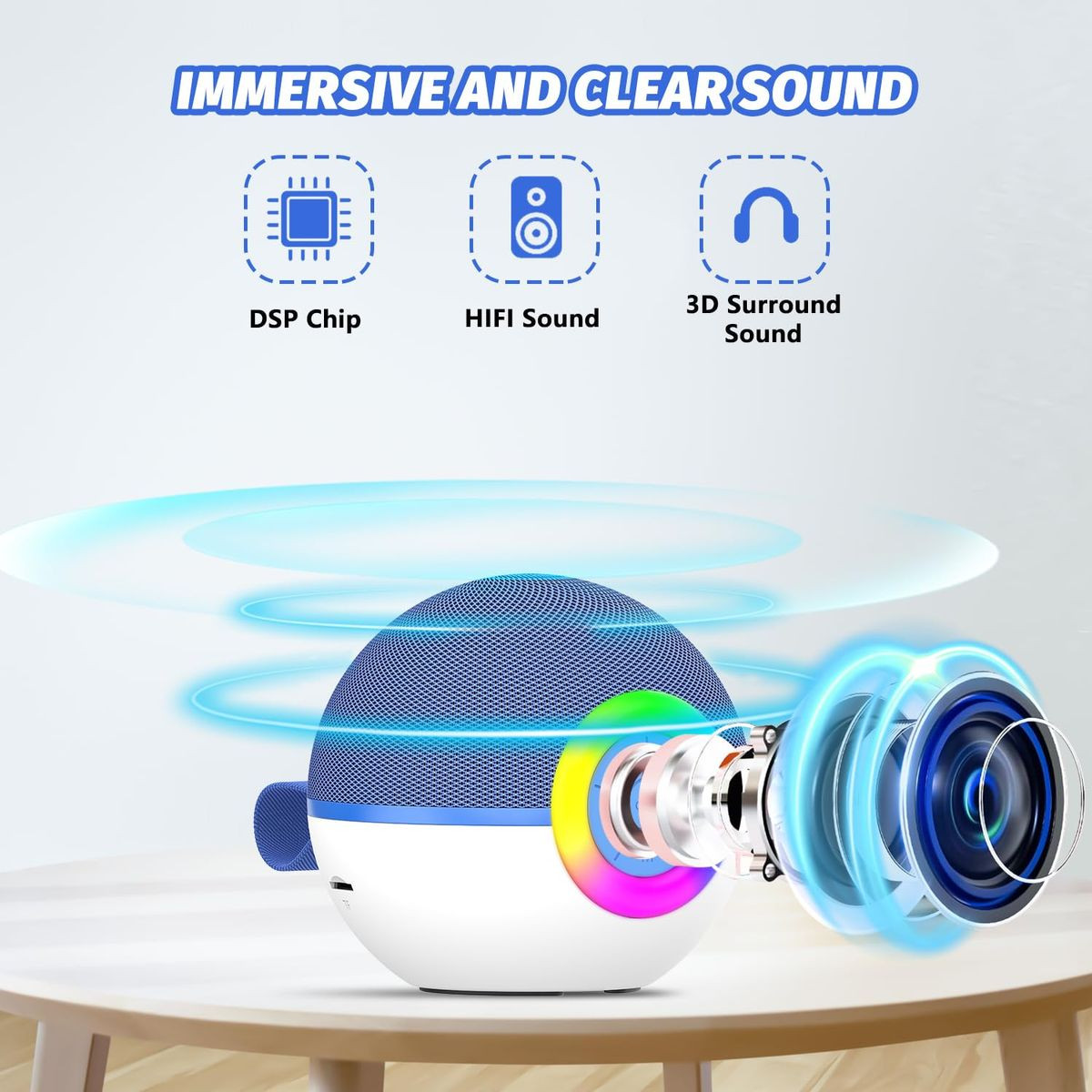 Portable Mini Karaoke Machine for Kids, Bluetooth Speaker with Wireless Microphone,MP3 Player,Perfect for Birthday and Family Parties(2 Mic) product image
