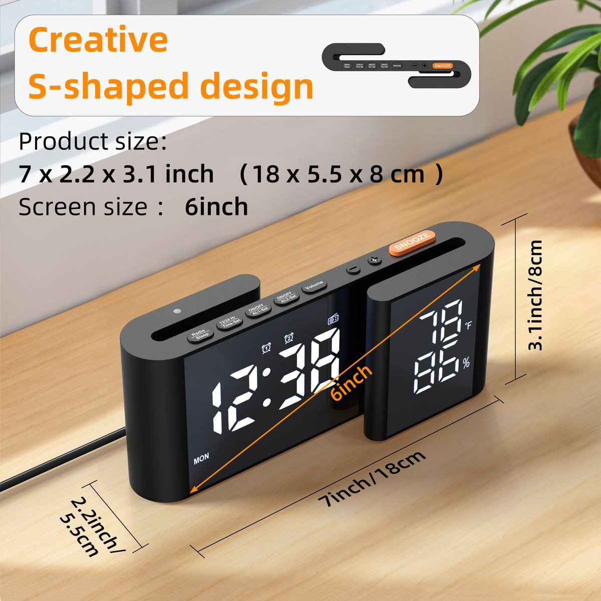 Dual Screen LED Digital Alarm Clock with FM Radio Temperature and Humidity Display product image