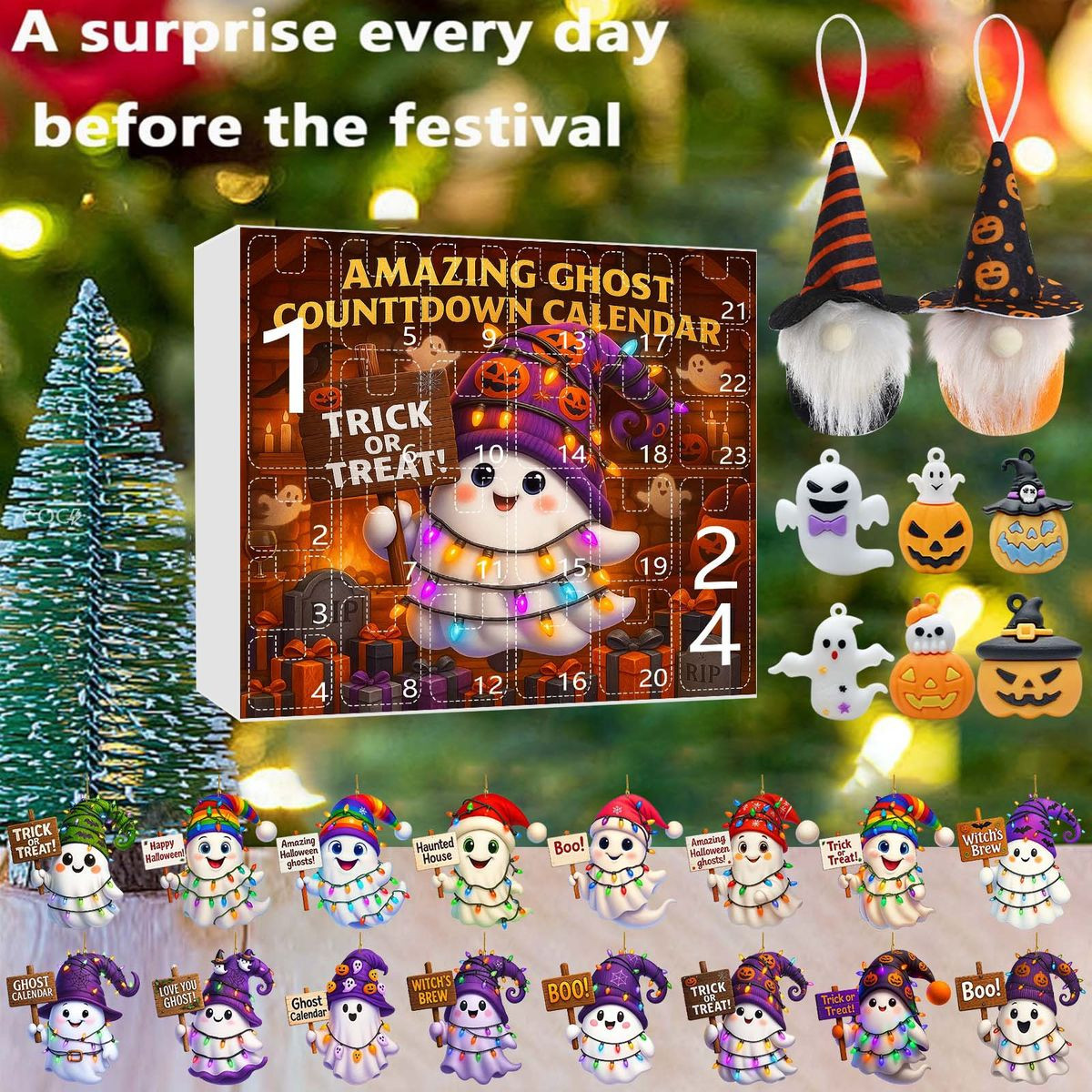 Halloween CountDown Advent Calendar with Ghost Gnome Pumpkin Plush Toys Dolls Pendants Ornaments For Indoor Outdoor Home Party Decoration product image