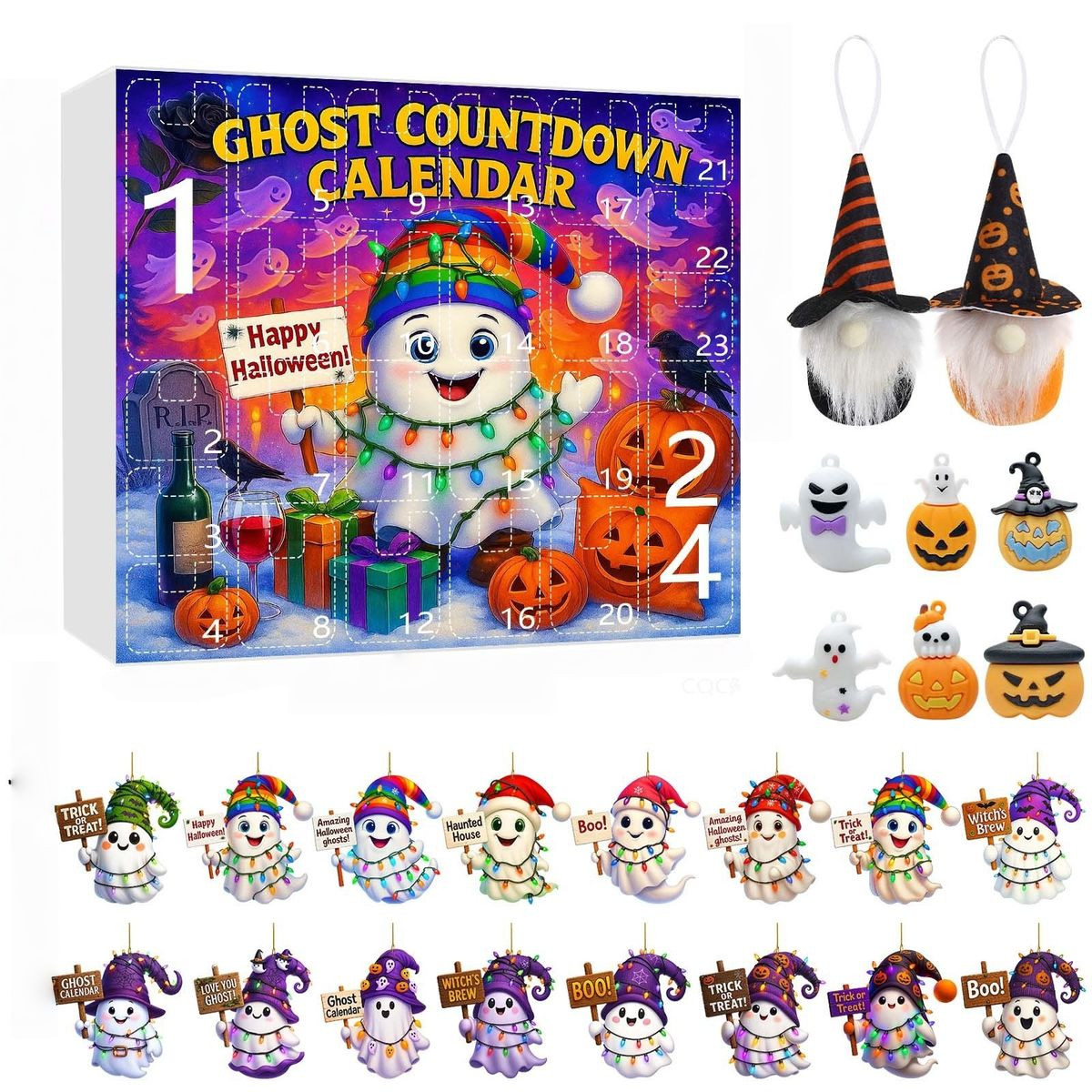 Halloween CountDown Advent Calendar with Ghost Gnome Pumpkin Plush Toys Dolls Pendants Ornaments For Indoor Outdoor Home Party Decoration product image