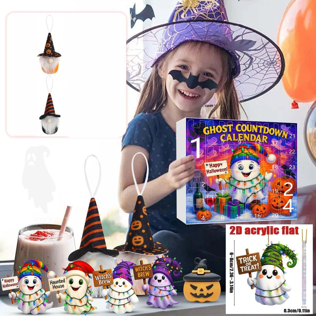 Halloween CountDown Advent Calendar with Ghost Gnome Pumpkin Plush Toys Dolls Pendants Ornaments For Indoor Outdoor Home Party Decoration product image