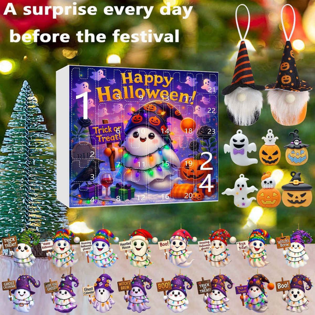 Halloween CountDown Advent Calendar with Ghost Gnome Pumpkin Plush Toys Dolls Pendants Ornaments For Indoor Outdoor Home Party Decoration product image