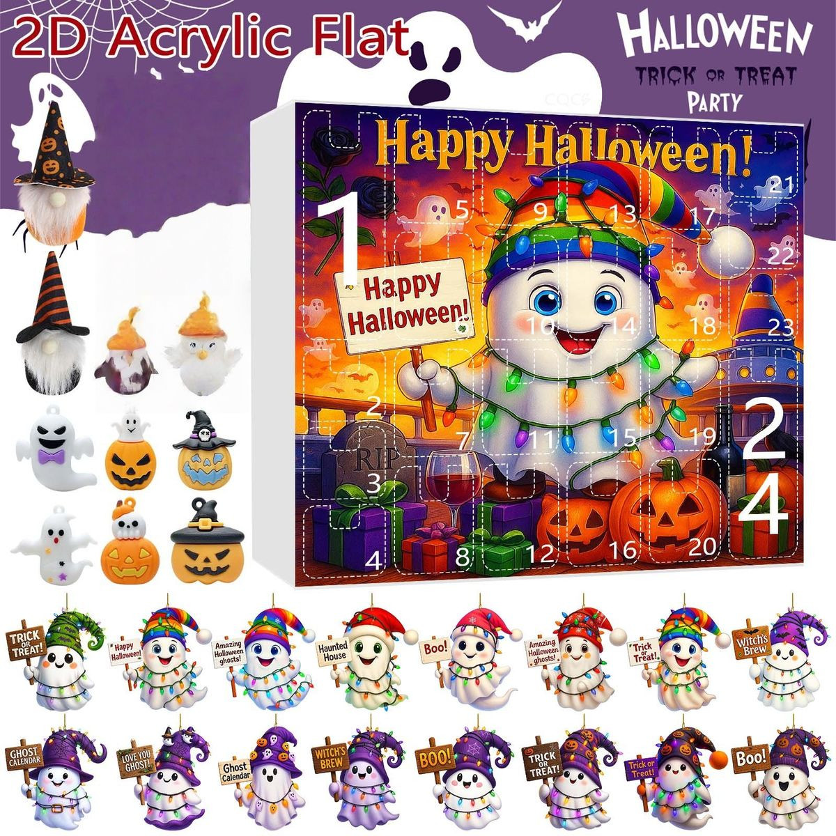 Halloween CountDown Advent Calendar with Ghost Gnome Pumpkin Plush Toys Dolls Pendants Ornaments For Indoor Outdoor Home Party Decoration product image
