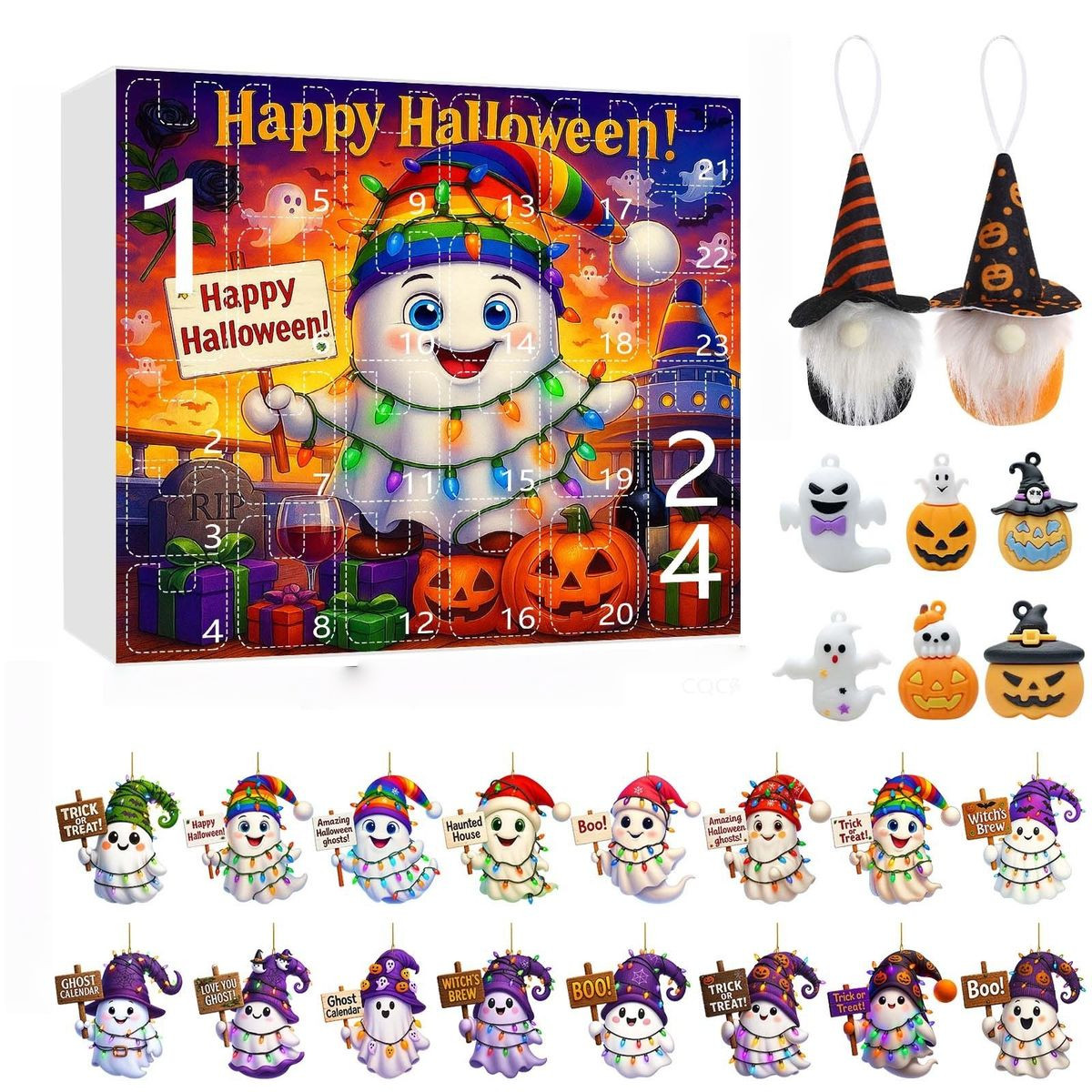 Halloween CountDown Advent Calendar with Ghost Gnome Pumpkin Plush Toys Dolls Pendants Ornaments For Indoor Outdoor Home Party Decoration product image