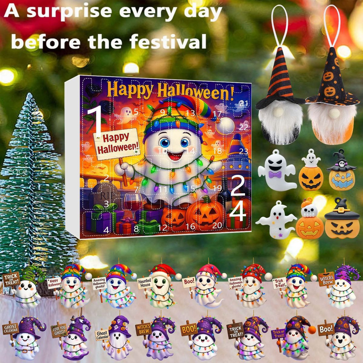 Halloween CountDown Advent Calendar with Ghost Gnome Pumpkin Plush Toys Dolls Pendants Ornaments For Indoor Outdoor Home Party Decoration product image