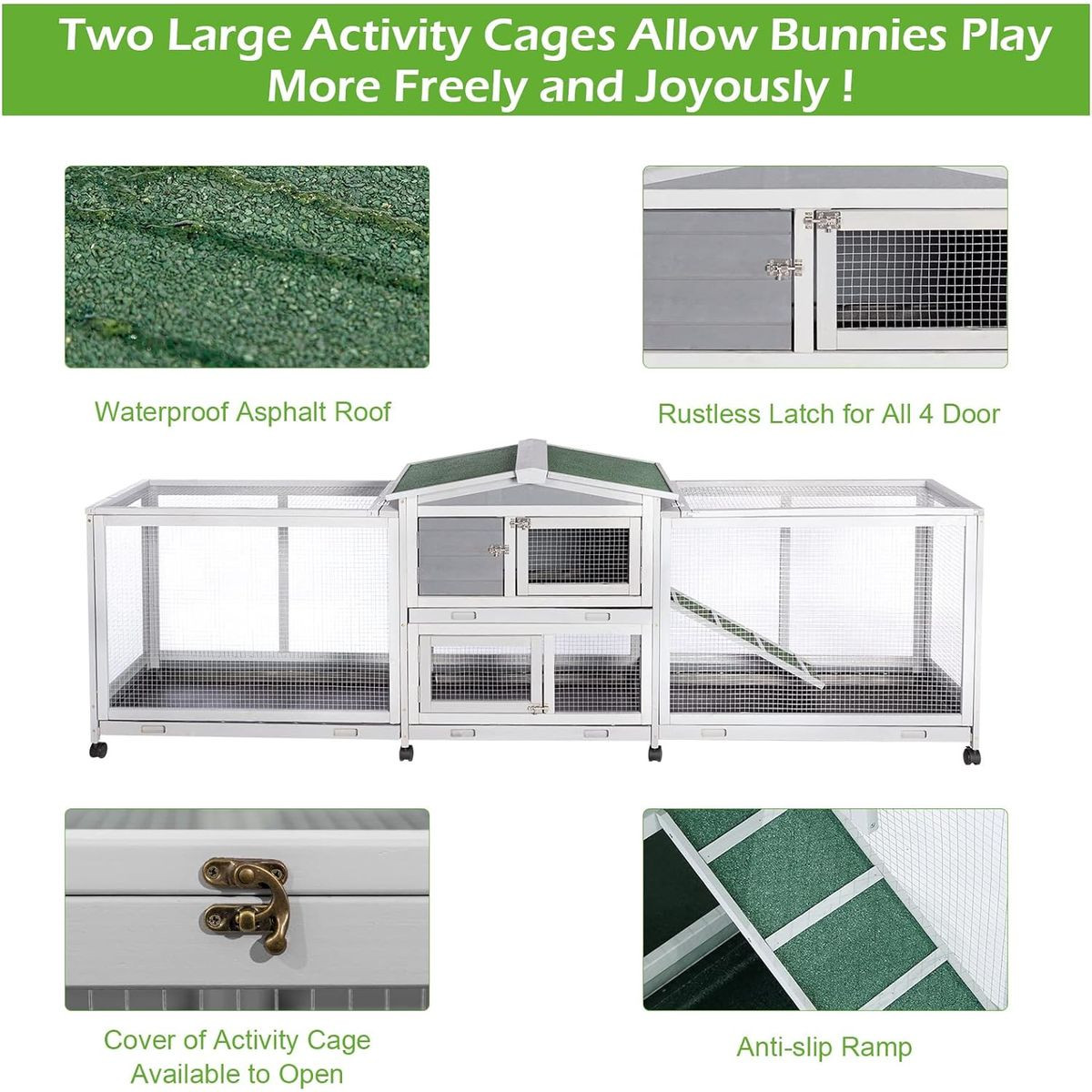 94.5'' Outdoor Rabbit Hutch with 8 Wheels product image