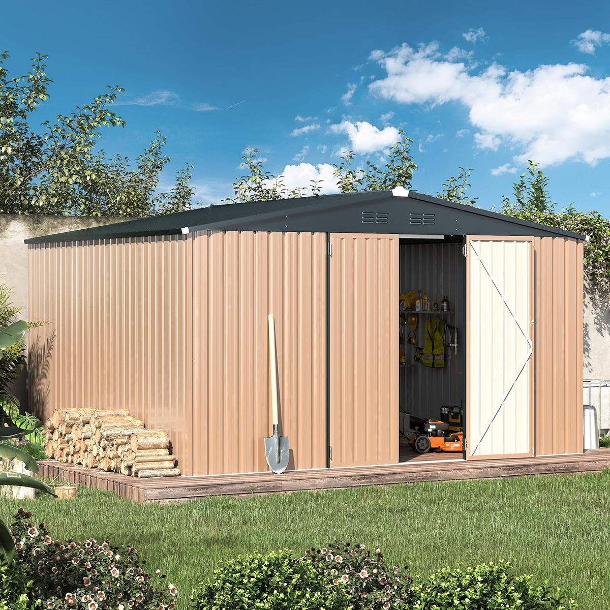9' x 10' Outdoor Metal Storage Shed with Lockable Doors product image