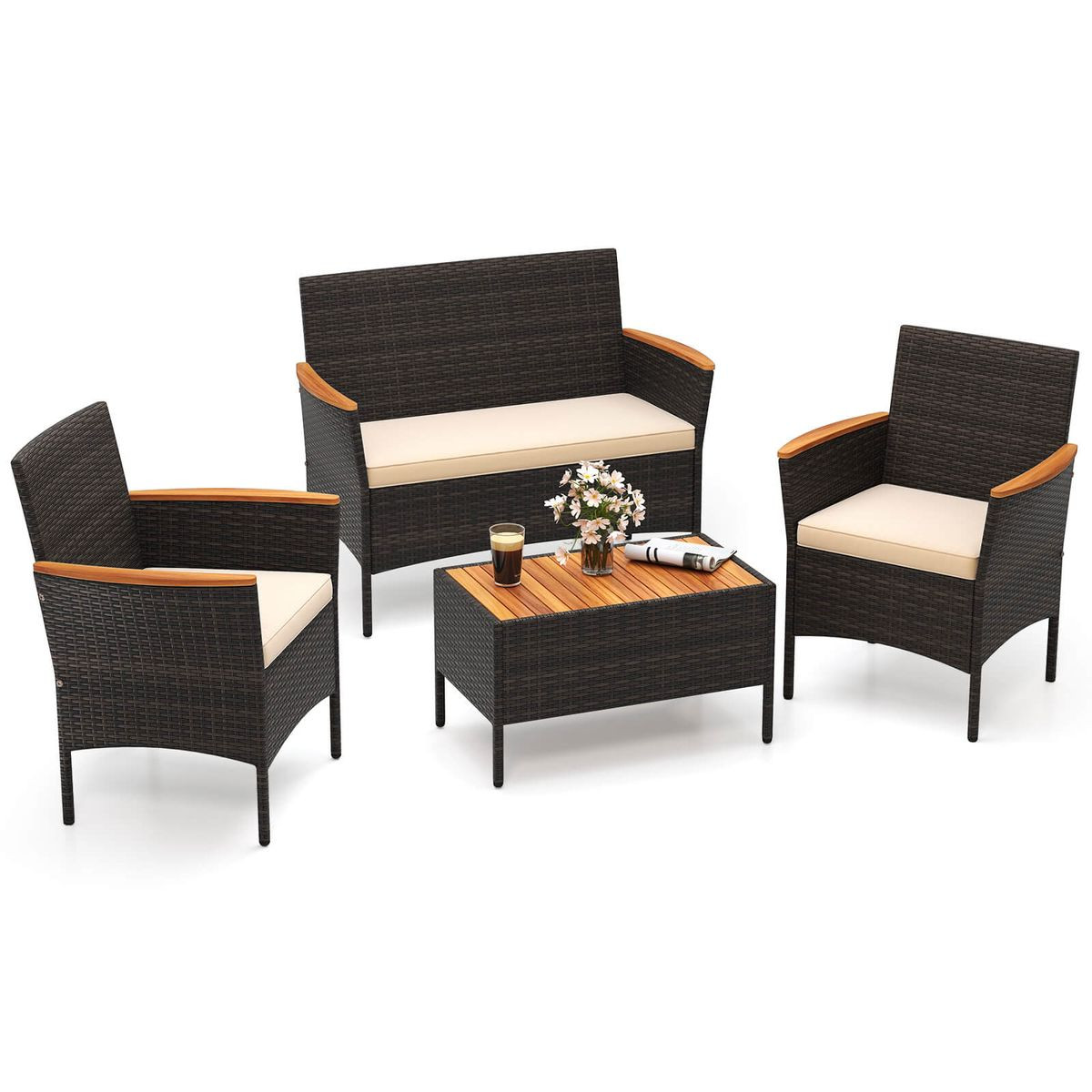 4-Piece Patio Wicker Sofa Set With Coffee Table product image