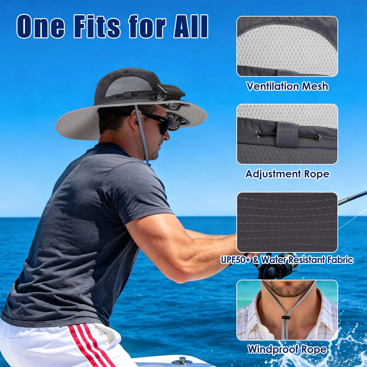 Wide Brim Sun Hat with Dual Cooling Fans product image