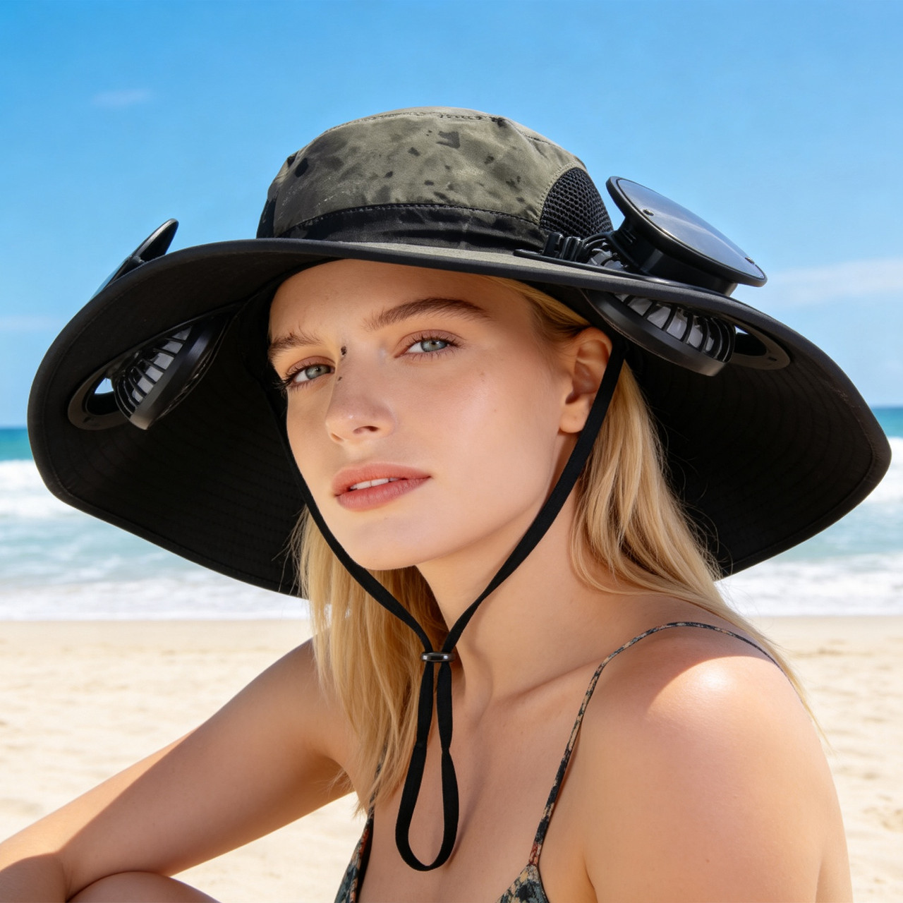 Wide Brim Sun Hat with Dual Cooling Fans product image