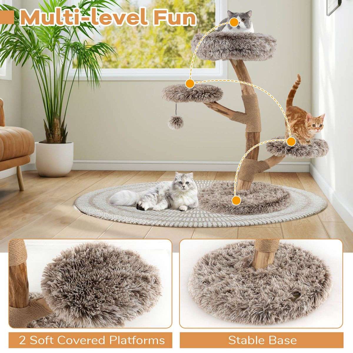 Modern Cat Tree with Pear Wood Trunks and Scratching Posts product image