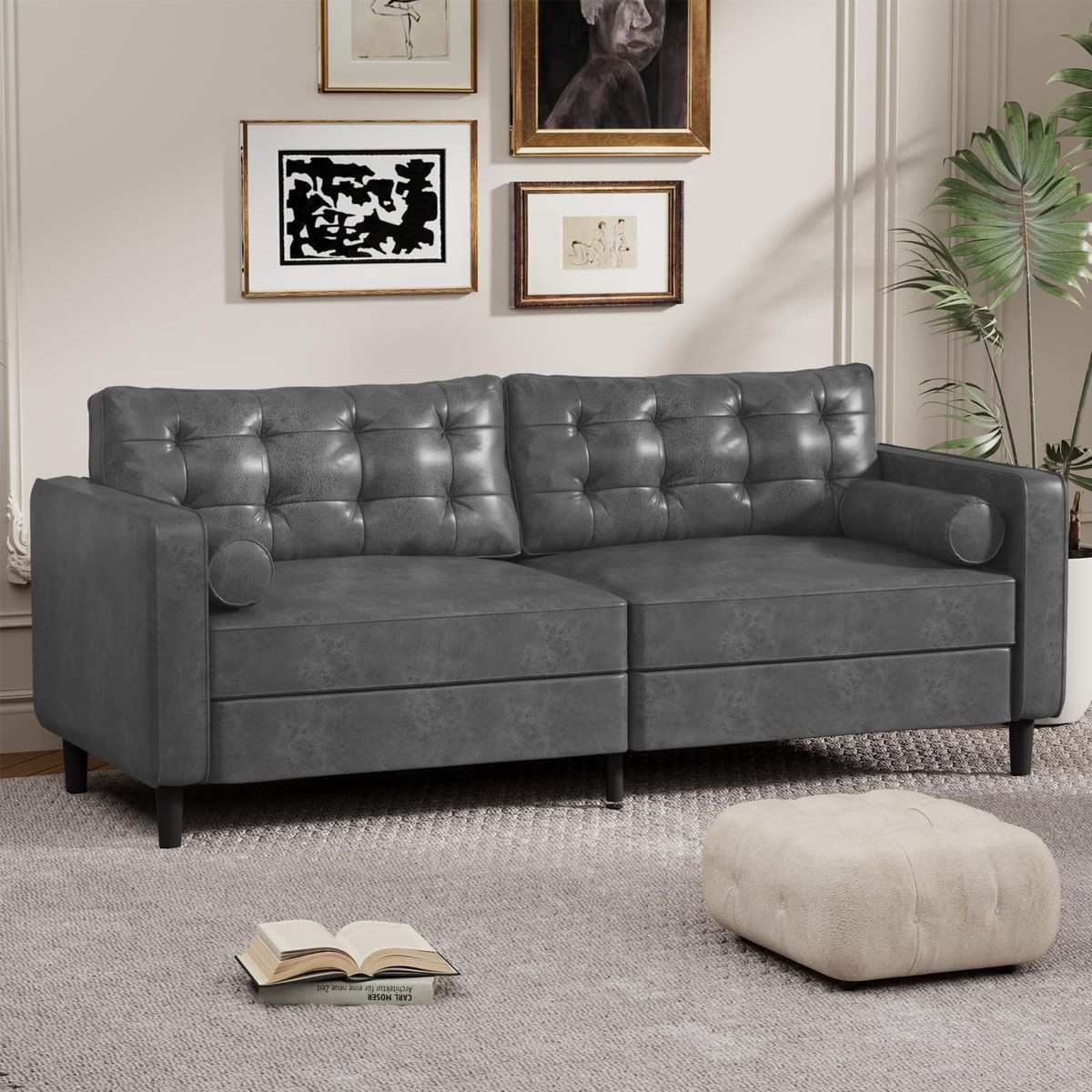 3-Seater 84.2” Mid-Century Sofa Couch with Pillows product image